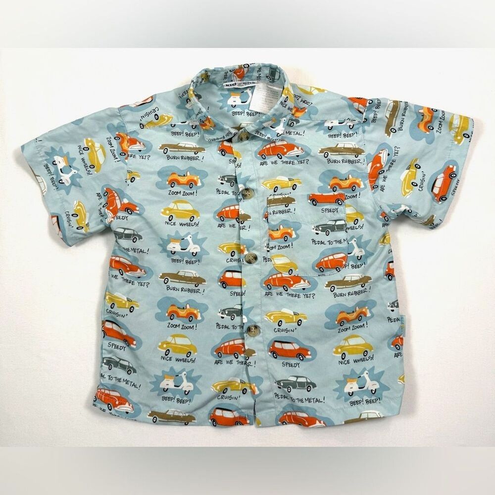 KID ZONE Baby Boys’ Vintage-Inspired Antique Car Graphic Button Down Shirt 24M
